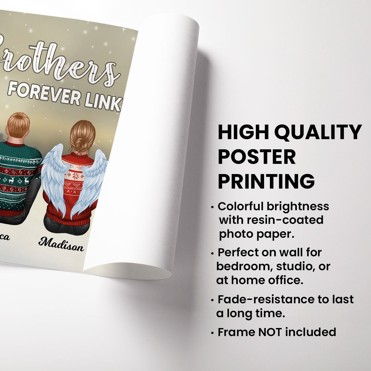 Brother Sisters Forever Linked Together Personalized Poster, Christmas Gift for Siblings