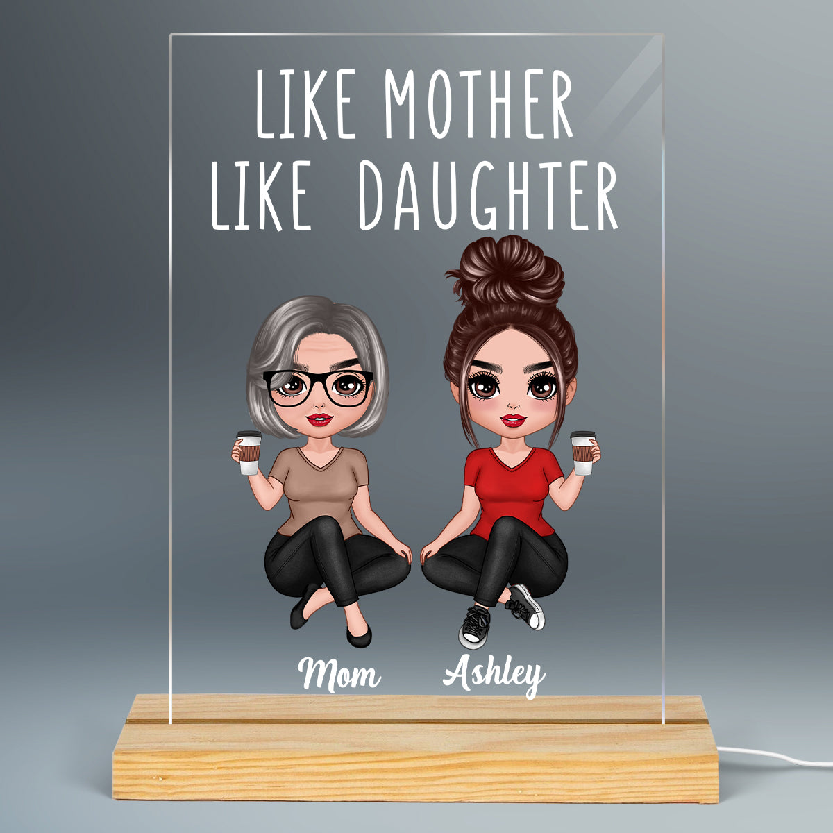 Doll Women Sitting Like Mother Like Daughter 7 Colors Plaque LED Night Light