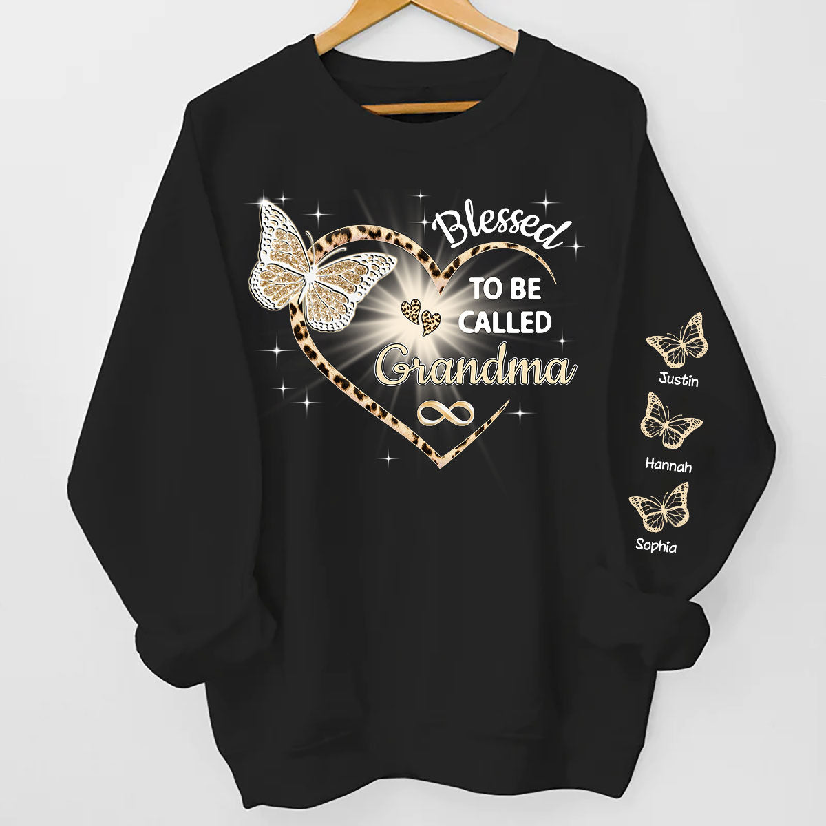 Blessed To Be Called Grandma Butterflies Heart Personalized Sleeve Printed Sweatshirt