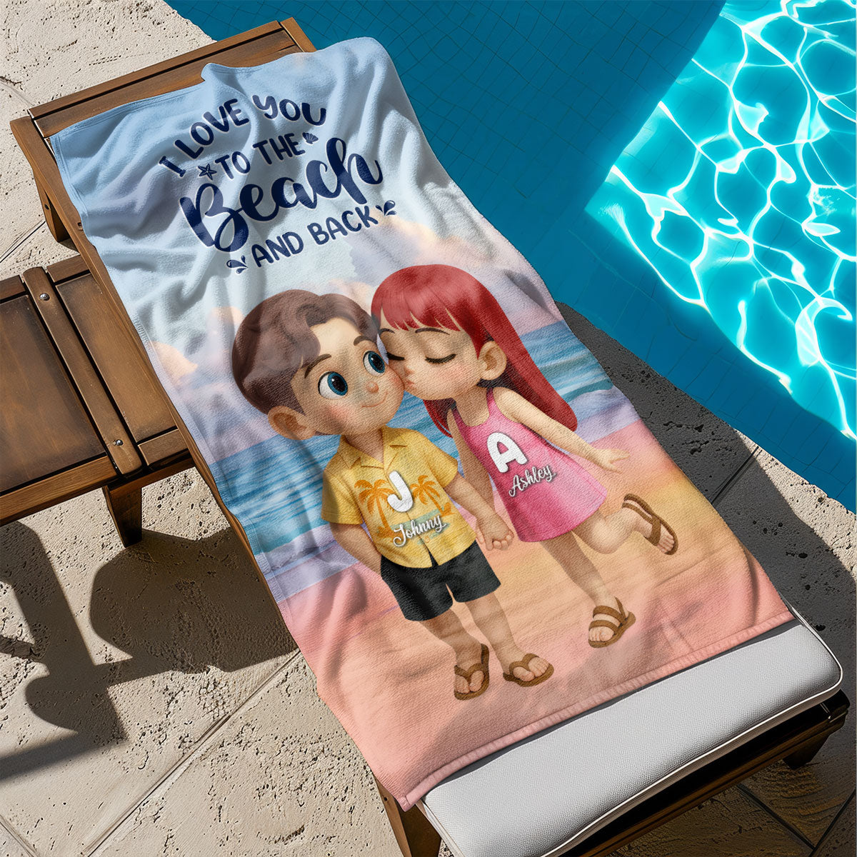 I Love You to the Beach and Back Personalized Beach Towel, Couple Summer Trip Towel
