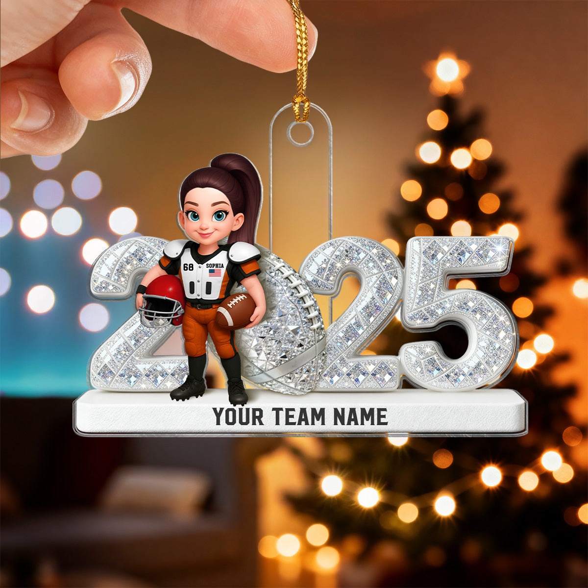 3D Shining Effect Christmas American Football Player - Personalized Acrylic Ornament - Christmas Gift For Football Players