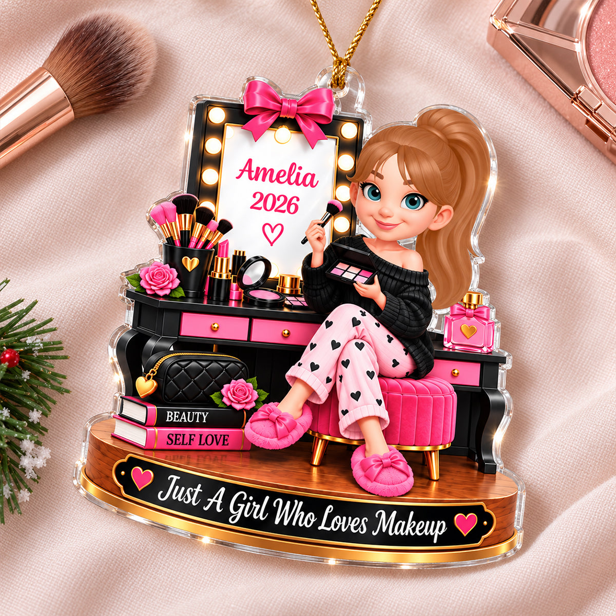 Just a Girl Who Loves Makeup - Personalized Acrylic Ornament - Christmas Gift for Daughter,Granddaughter,Teen Girl