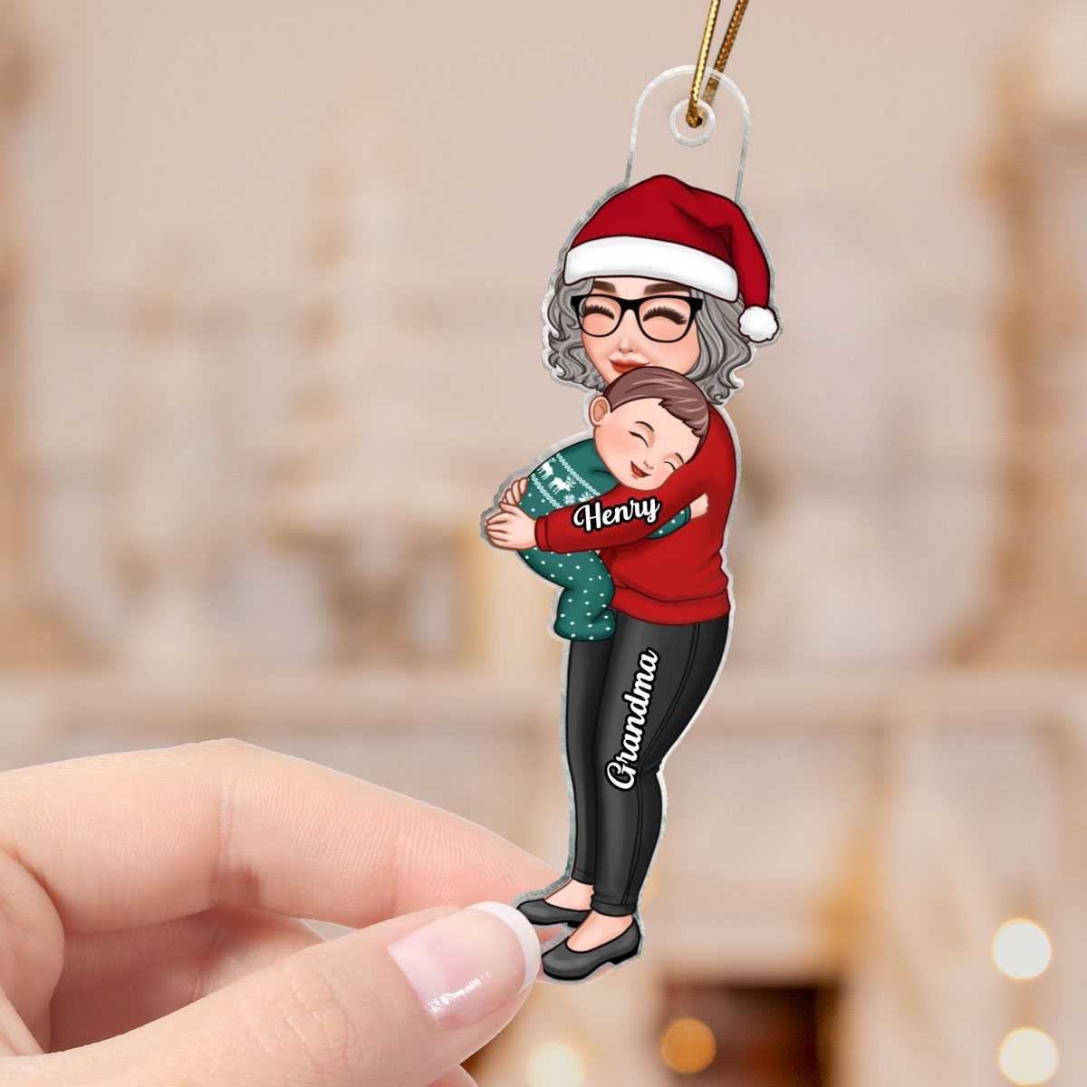 Grandma & Grandkid Hugging Christmas Gift For Granddaughter Grandson - Personalized Acrylic Ornament - Gift For Granddaughter, Grandson
