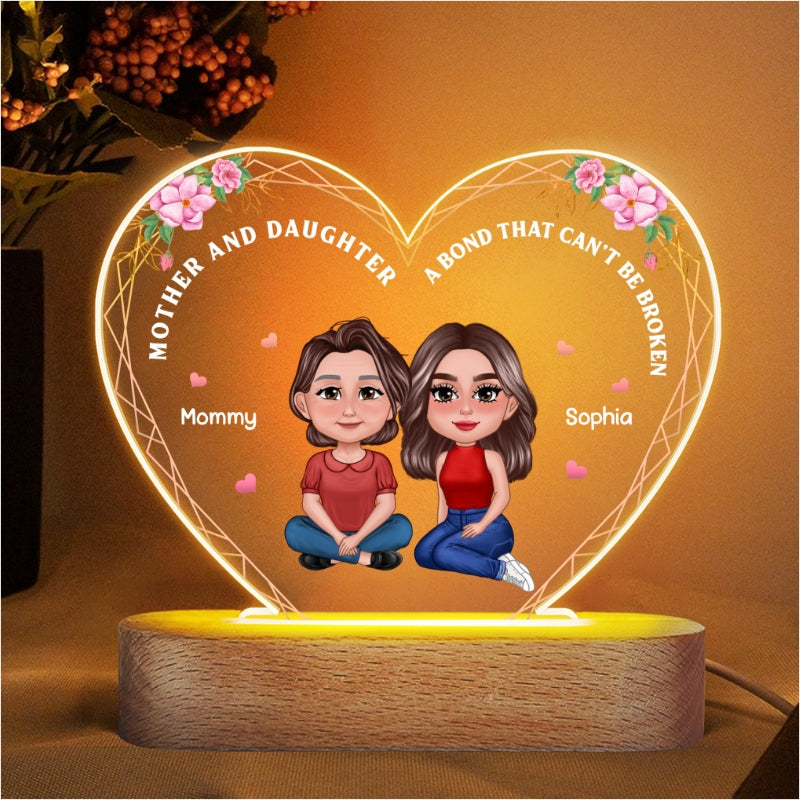 Pretty Doll Mother Daughters Flower Frame Personalized Acrylic Heart LED Night Light