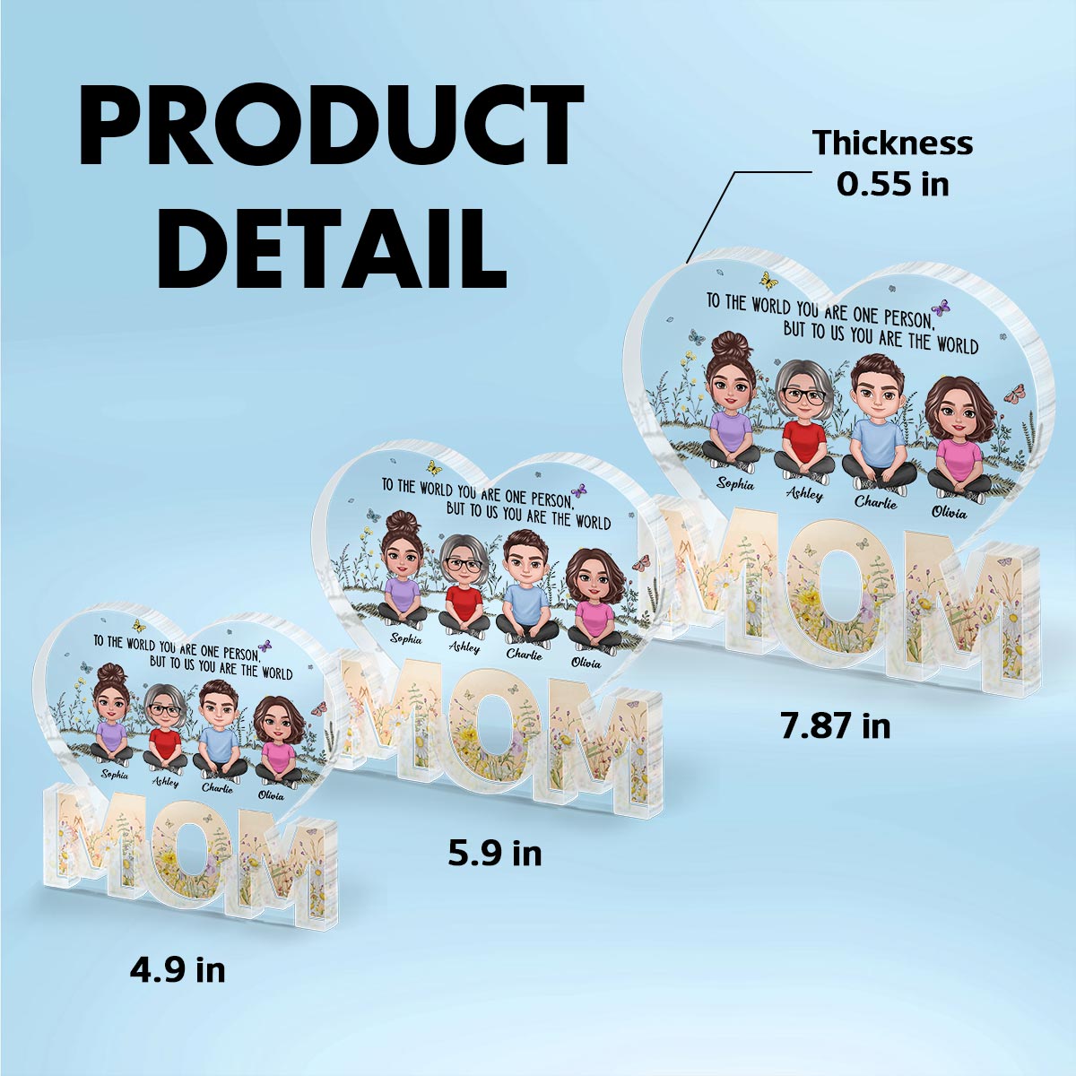 You Are The World MOM Woman & Kids Sitting Crossed Legs Personalized Acrylic Block Plaque, Mother‘s Day Gift For Mom