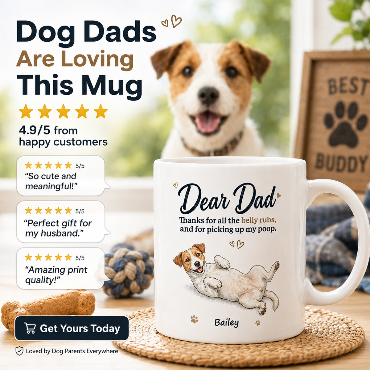 Dear Dad Mom Thank You For All The Belly Rubs Custom Dog Photo - Personalized Mug - Gift For Dog Lover