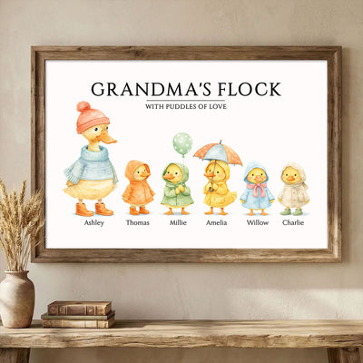 Grandma's Flock with Puddles of Love - Personalized Poster - Mother's Day Gift for Grandma