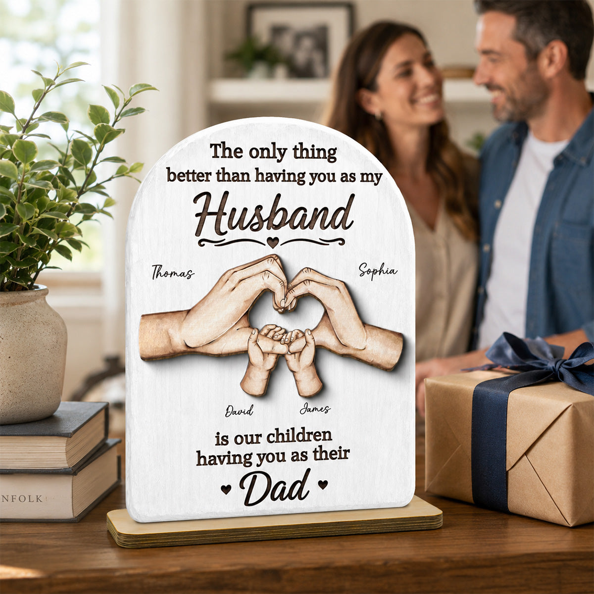 The Only Thing Having You As My Husband Family Hands - Personalized 2-Layered Wooden Plaque - Father's Day Gift For Husband