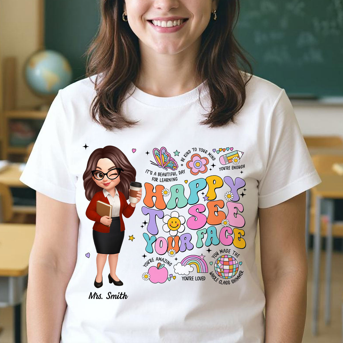 Happy To See Your Face Groovy Retro Persomalized Shirt, Back To School Shirt For Teachers