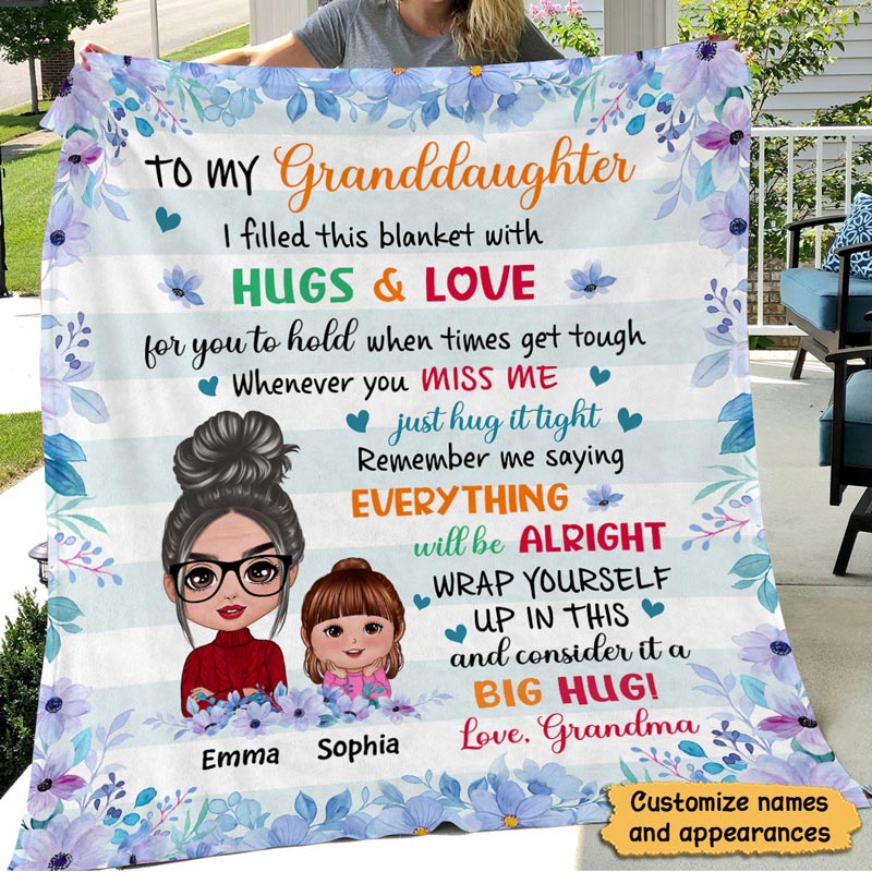 Blue Purple Flowers To My Granddaughter Grandson Personalized Fleece Blanket