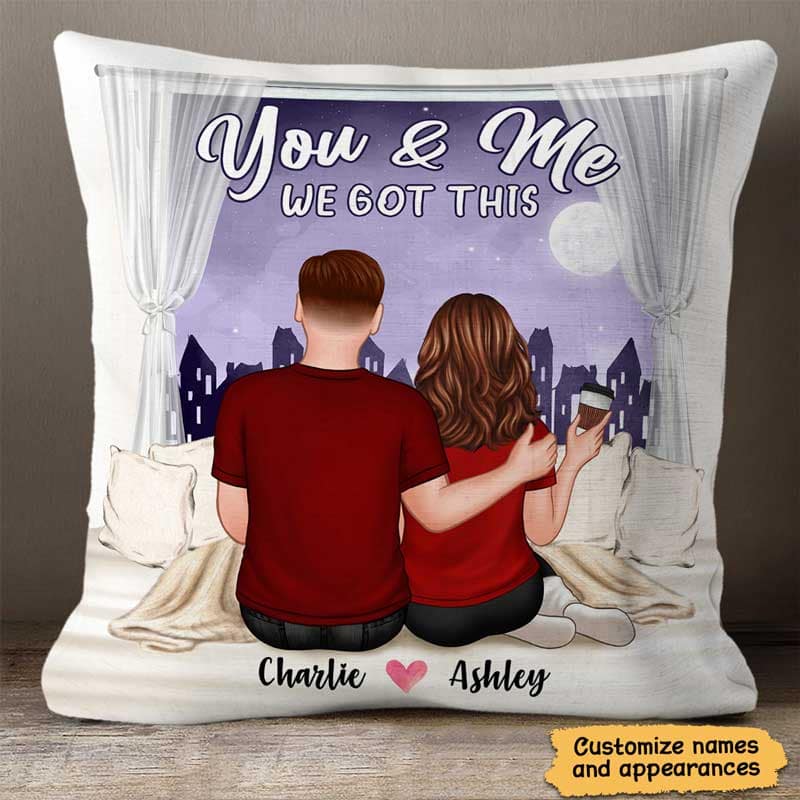 Embracing Couple Back View Window Personalized Pillow