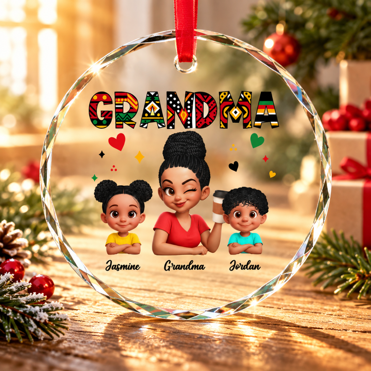 Tribal Pattern Grandma Grandkids Love - Personalized Glass Ornament - Gift For Grandma