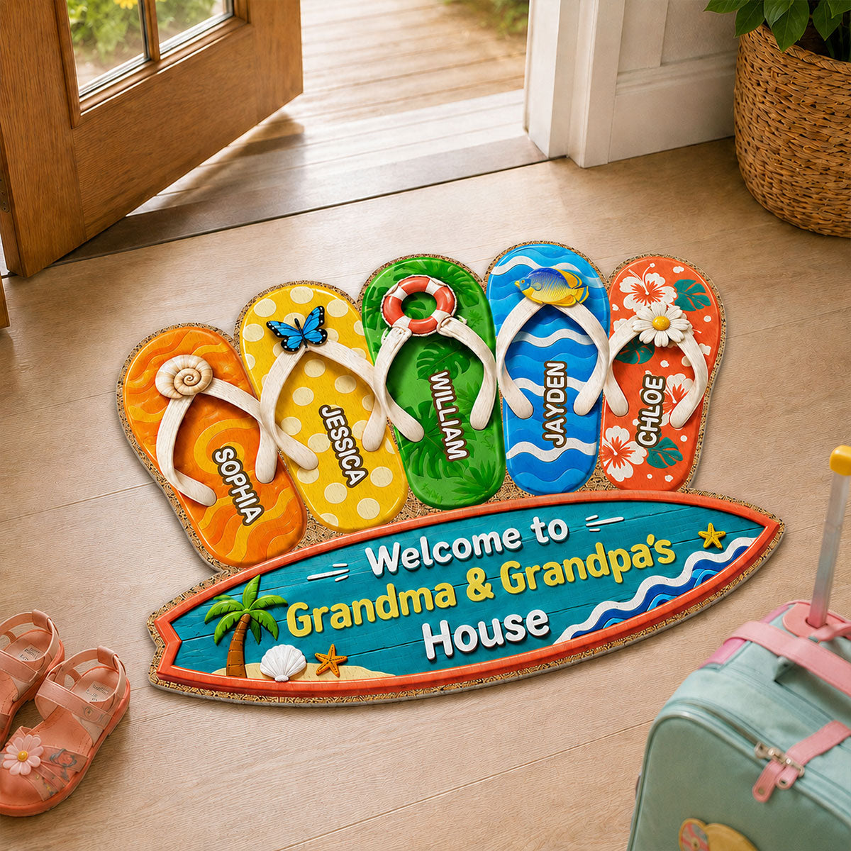Hello Summer Vibe Welcome To Grandma Grandpa House - Personalized Doormat - Grandparents House Summer Decoration