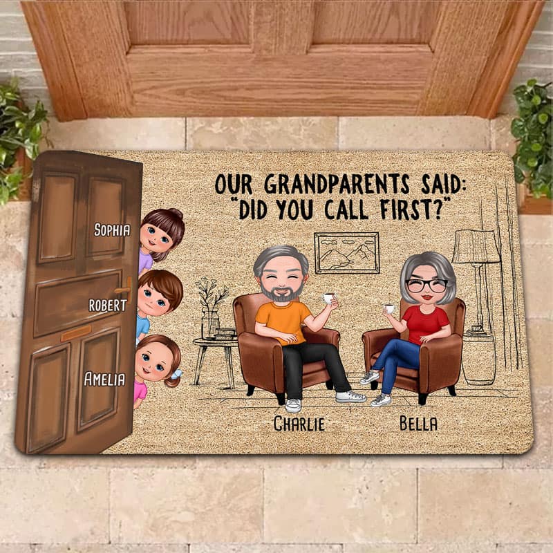 Cute Kids Peeking On Door Did You Call Personalized Doormat