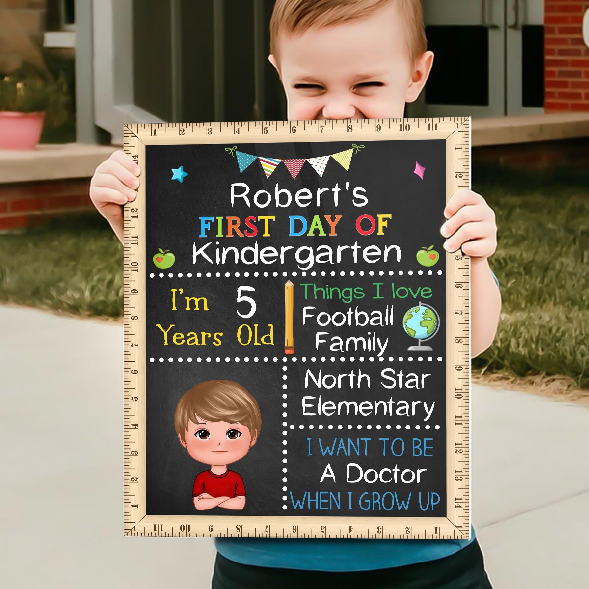 Adorable Kid First Day Of School Personalized Board Sign, Editable, Reusable Back To School Sign