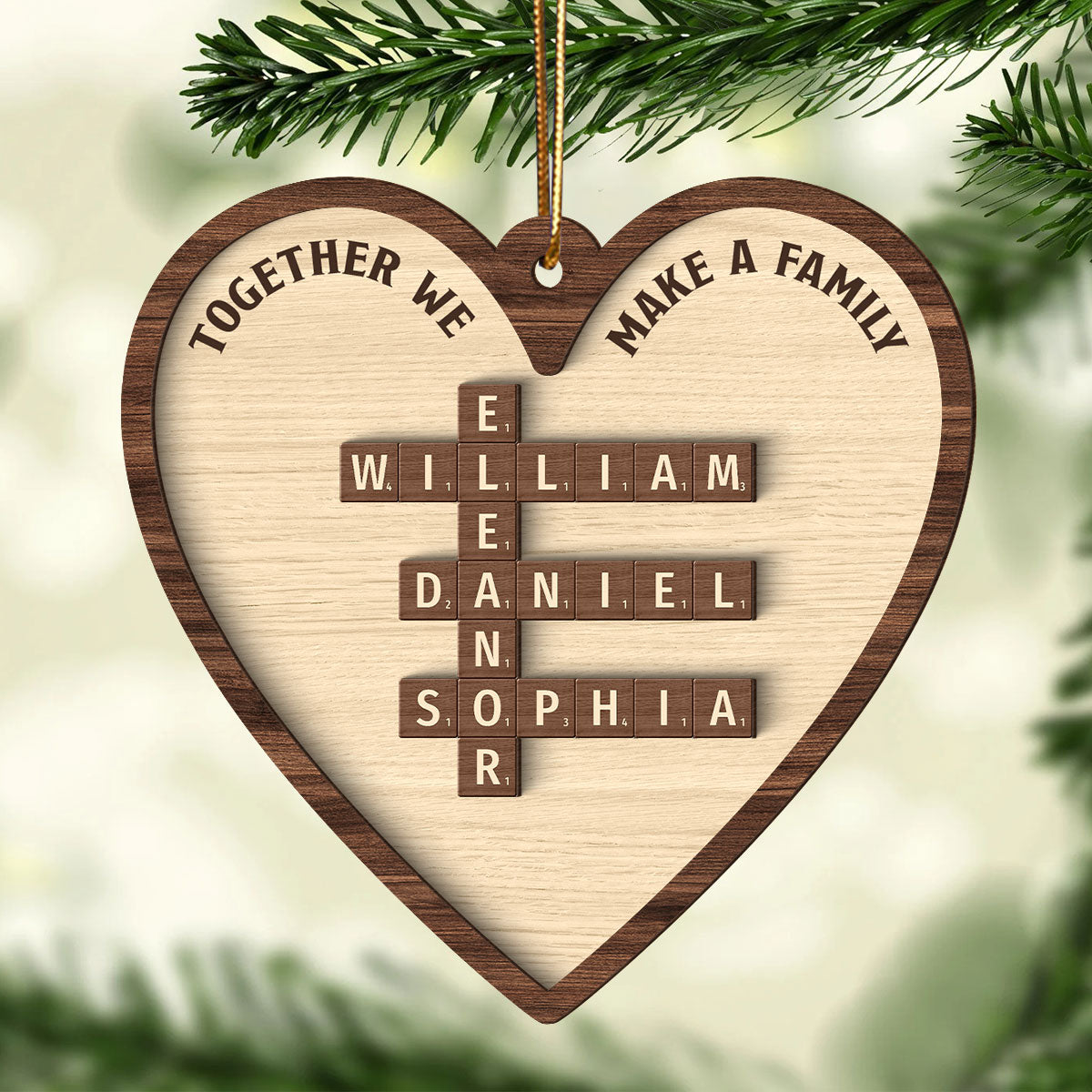 Together We Make A Family Crossword Puzzle Personalized 2-Layer Wooden Ornament, Christmas Gift for Family