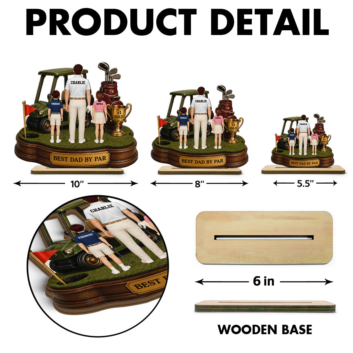 Best Dad By Par Golf Dad & Kids - Personalized 2-Layered Wooden Plaque - Father's Day Gift For Dad, Husband