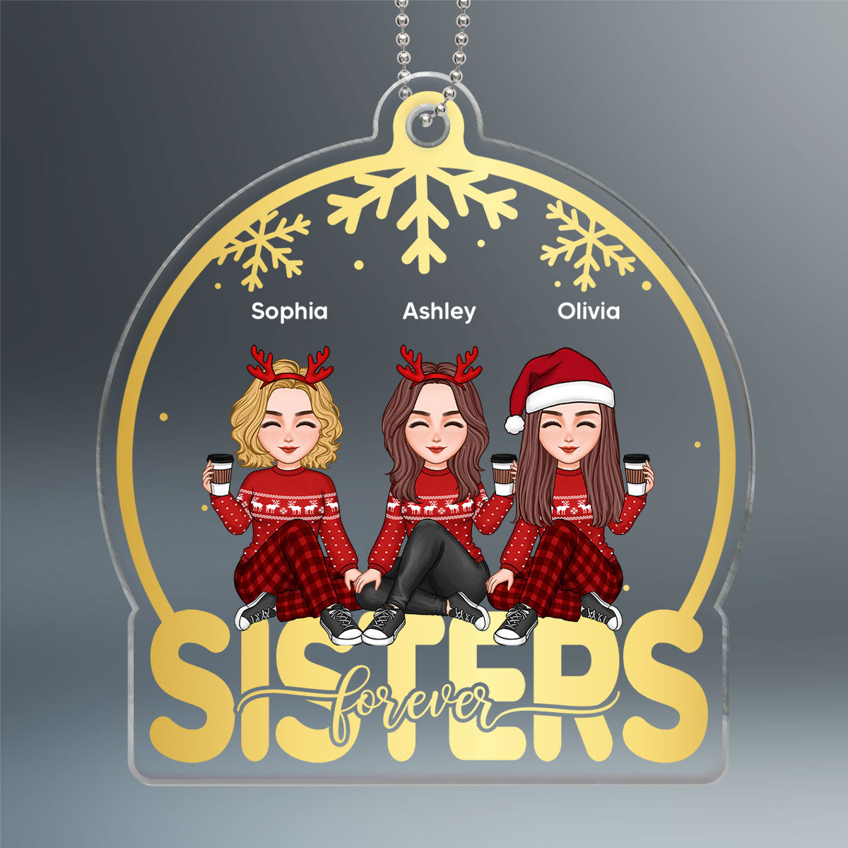Golden Besties Sisters On Text Snow Globe Personalized Acrylic Ornament