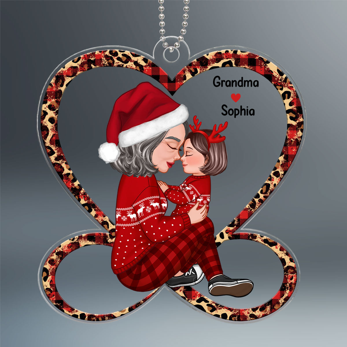 Grandma Mom Holding Kid Sitting On Heart Infinity Personalized Acrylic Ornament
