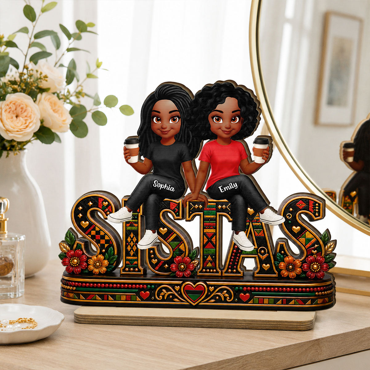 Besties Sisters Sistas Forever - Personalized 2-Layered Wooden Plaque - Birthday Gift, Gift For Best Friends