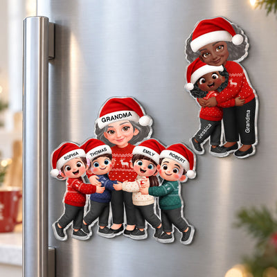 Endless Love Christmas Grandma Hugging Grandkids - Personalized Acrylic Fridge Magnet - Gift For Grandma, Grandkids