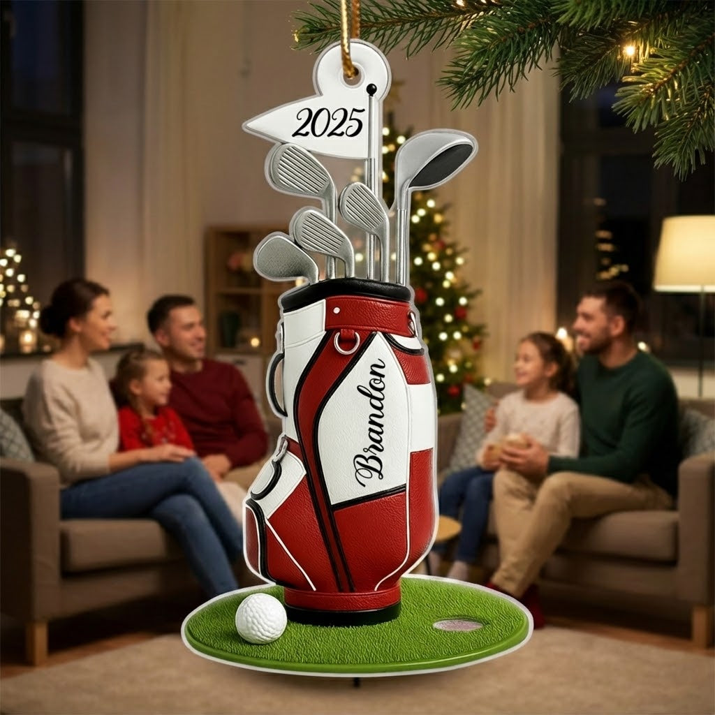Custom Golf Bag Christmas Acrylic Ornament – Personalized Christmas Gift for Golf Lovers