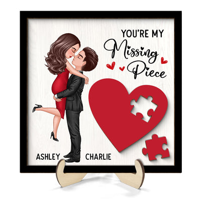Couple Missing Piece Red Heart Personalized 2-Layer Wooden Plaque, Valentine‘s Day Gift For Him, For Her
