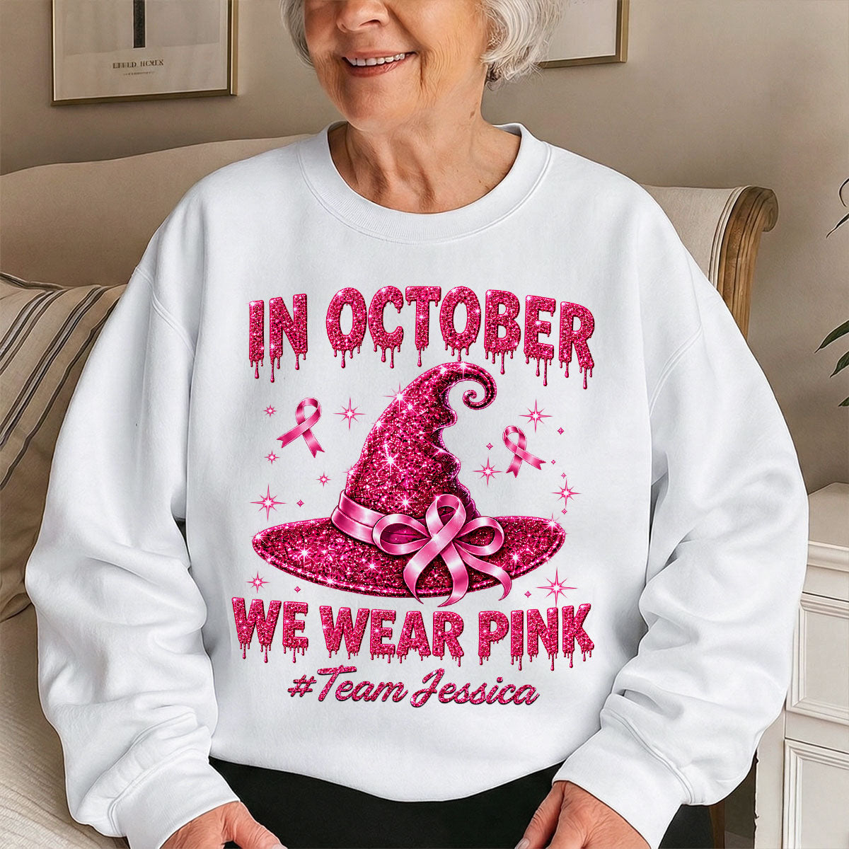Pink Witch Hat - Personalized Shirt - In October We Wear Pink, Breast Cancer Awareness