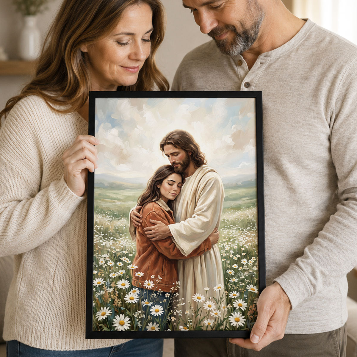Safe in His Arms Photo Upload - Personalized Posters - Wall Decor, Christian Home Decor for Living, Prayer Room