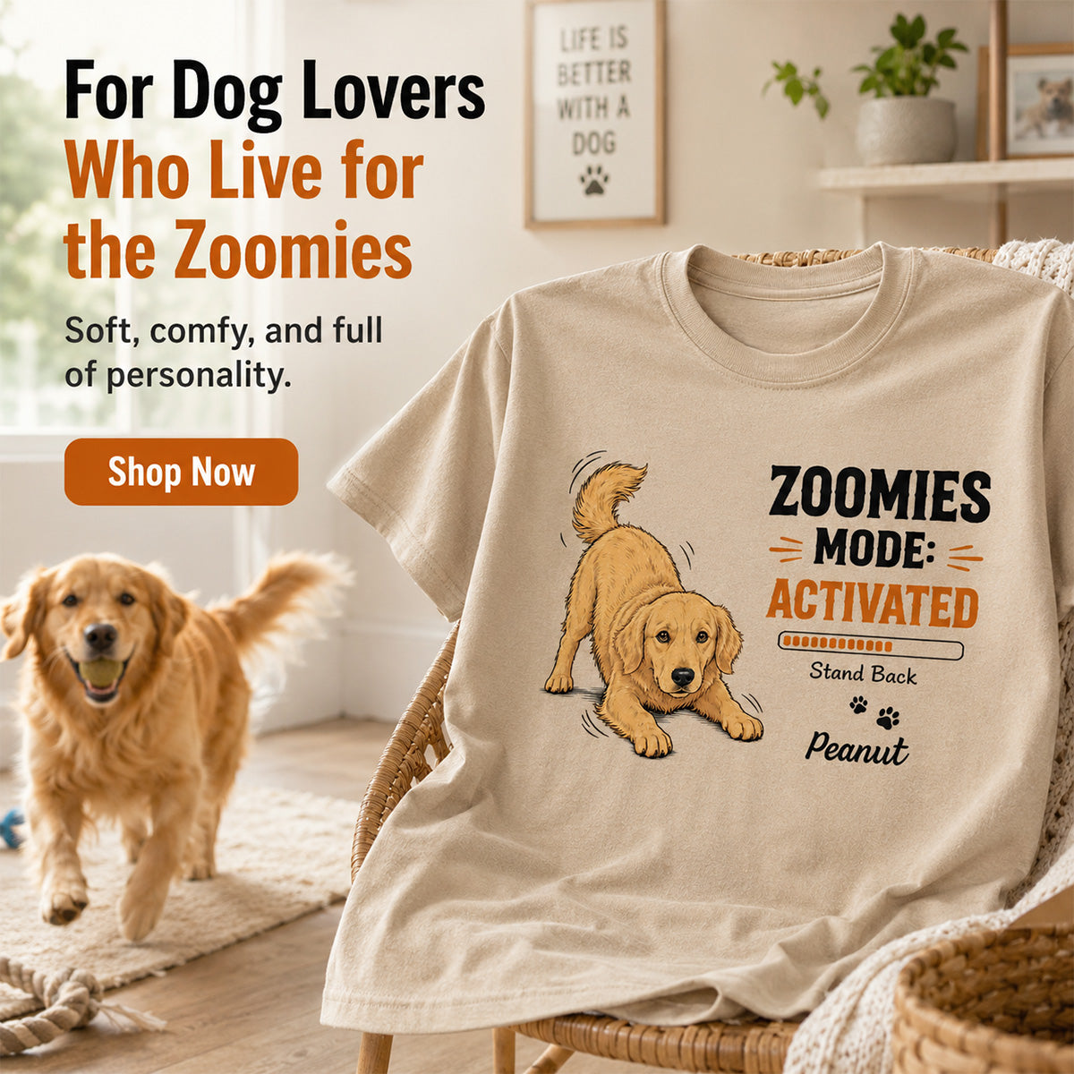 Zoomies Mode Activated Dog Play Bow Pose Custom Pet Photo - Personalized Shirt - Funny Gift For Dog Lover
