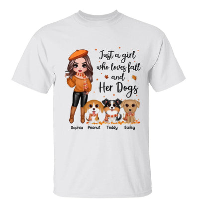 Fall Season Doll Woman Standing With Watercolor Cute Dogs Personalized Shirt