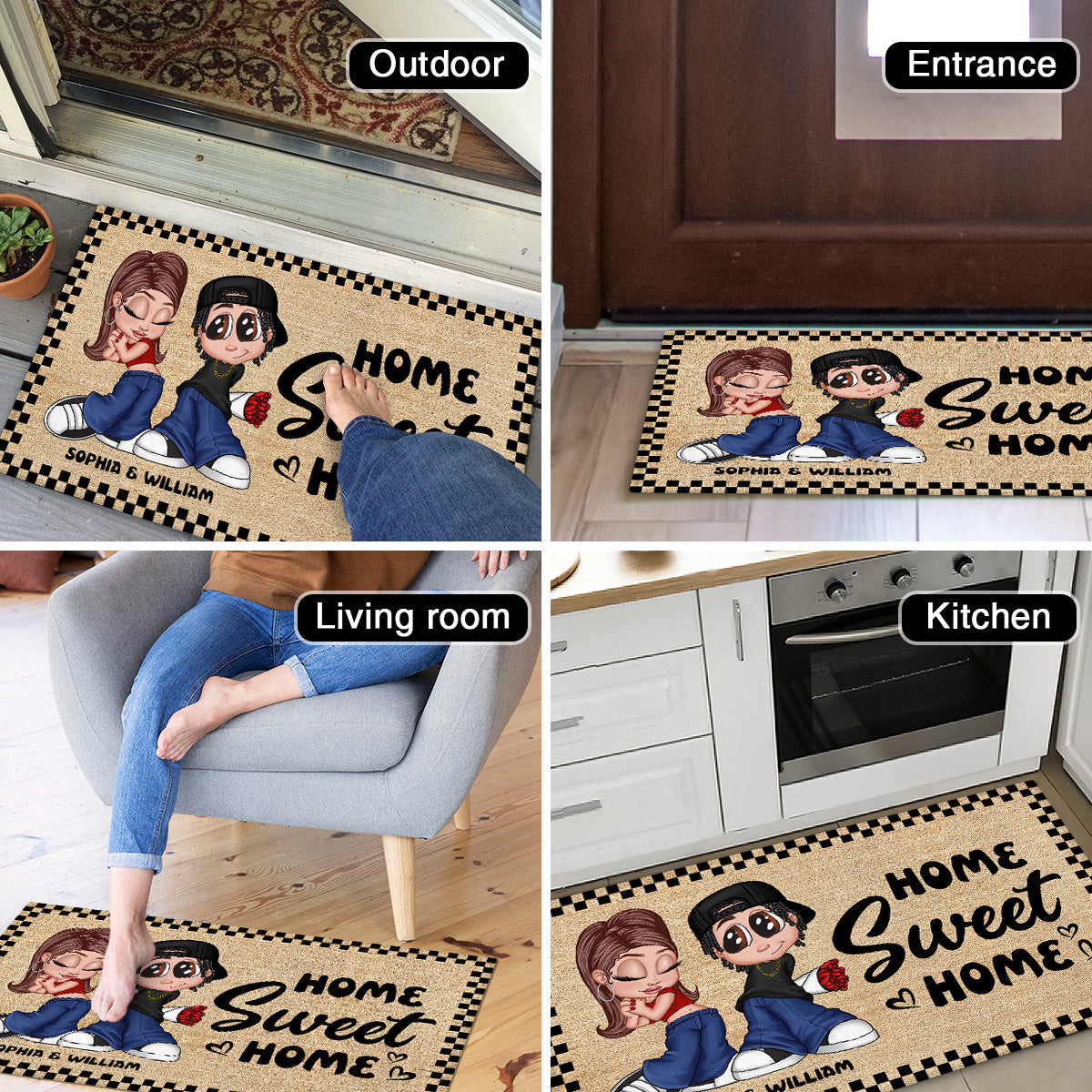 Gift For Couple Home Sweet Home Y2K Style Housewarming Personalized Doormat