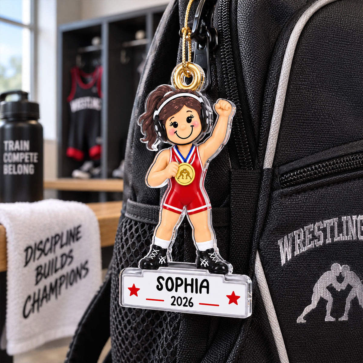 Wrestling Girl Champion 2D Flat - Personalized Acrylic Ornament - Gift For Daughter, Wrestling Keepsake, Wrestling Lovers Gift