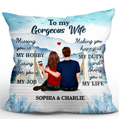 Embracing Couple Back View On Bridge Personalized Pillow