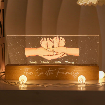Family Parents Hands Kids Feet Personalized Acrylic LED Night Light