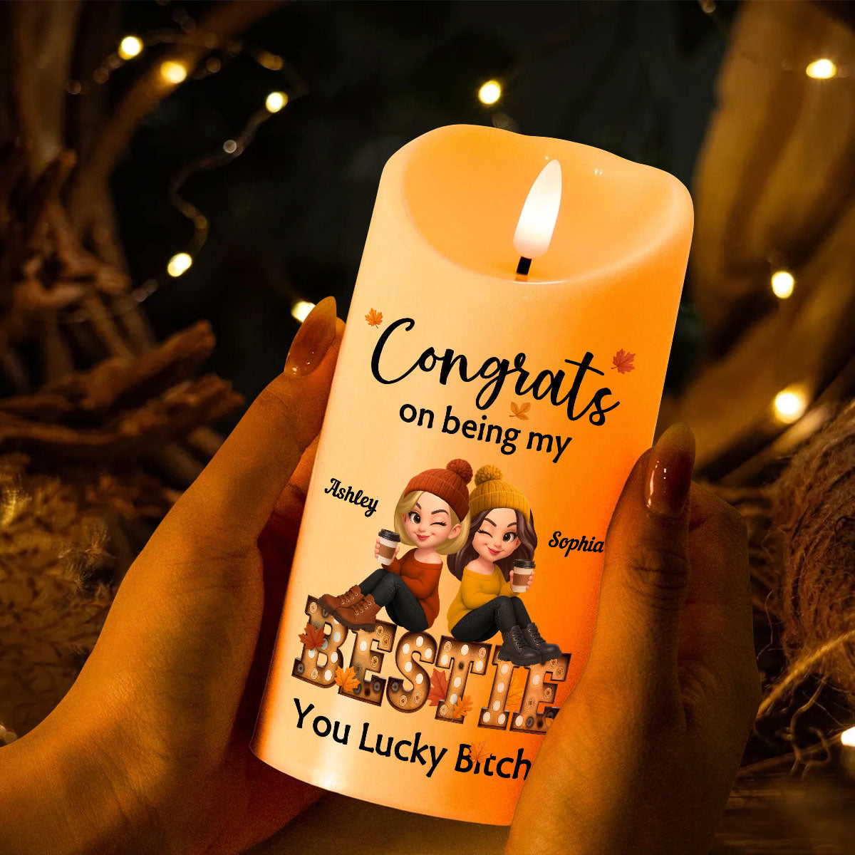 Congrats On Being My Bestie Fall Season Marquee Personalized LED Candle