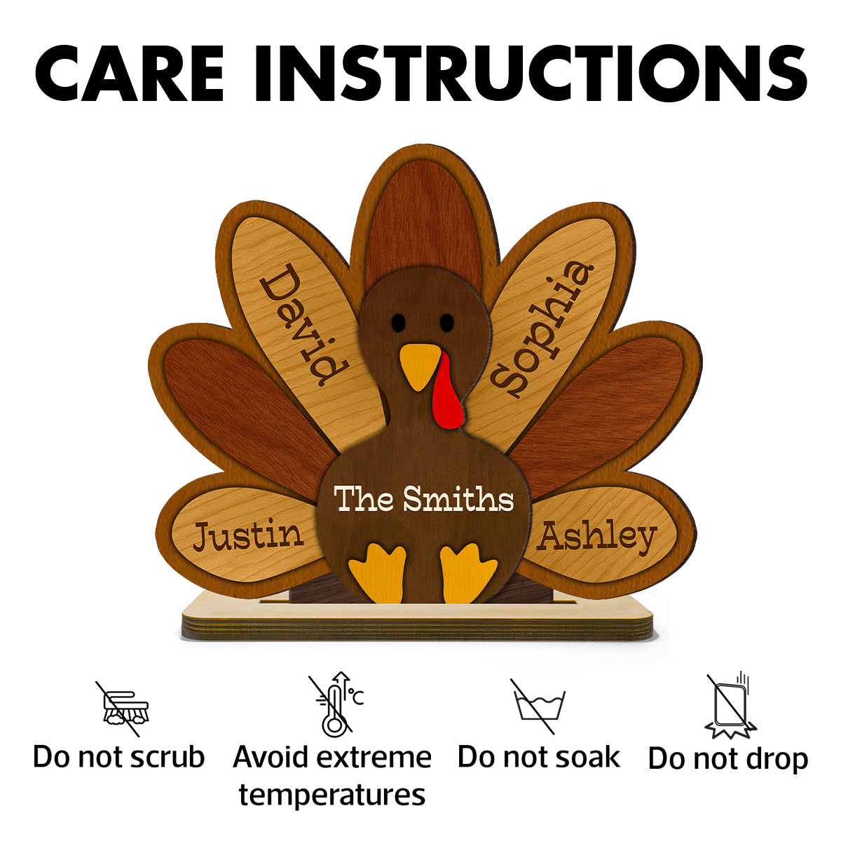 Grandma Turkey Thankful Grandma Personalized 2-Layer Standing Wooden Plaque