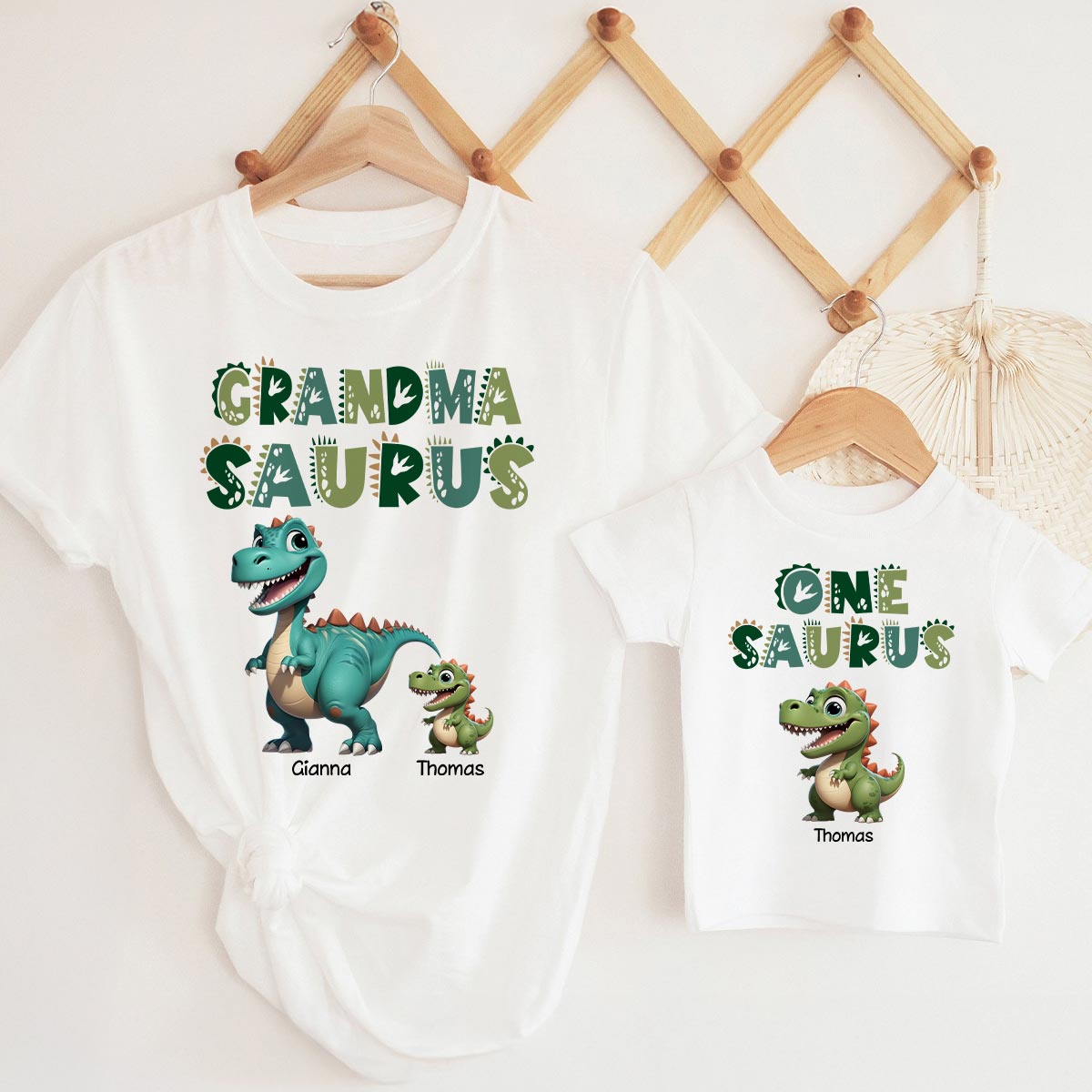 3D Effect Grandmasaurus And Babysaurus Personalized Shirts [Set Of 2 Shirts]