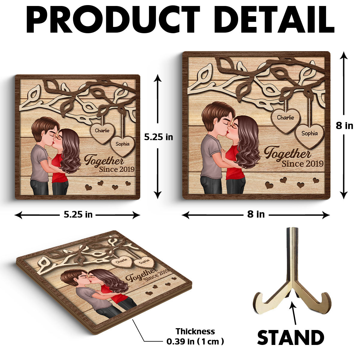 Couple Kissing Under Tree Personalized 2-Layer Wooden Plaque,  Gift for Him, Gift for Her