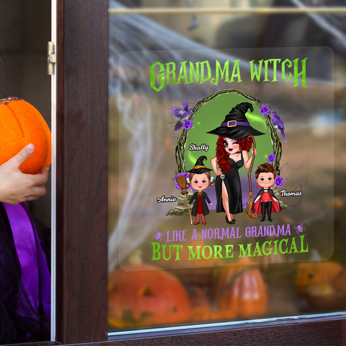 Purple And Green Pretty Grandma Halloween Personalized Decal, Halloween Decor