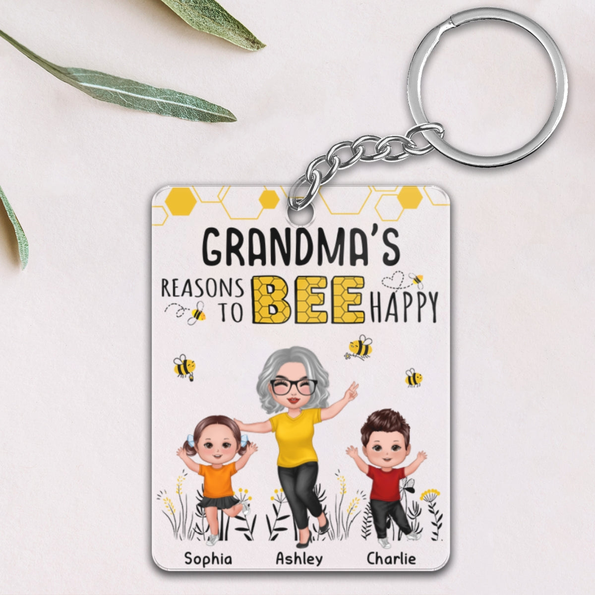 Reasons To Bee Happy Doll Grandma Grandkids Personalized Acrylic Keychain