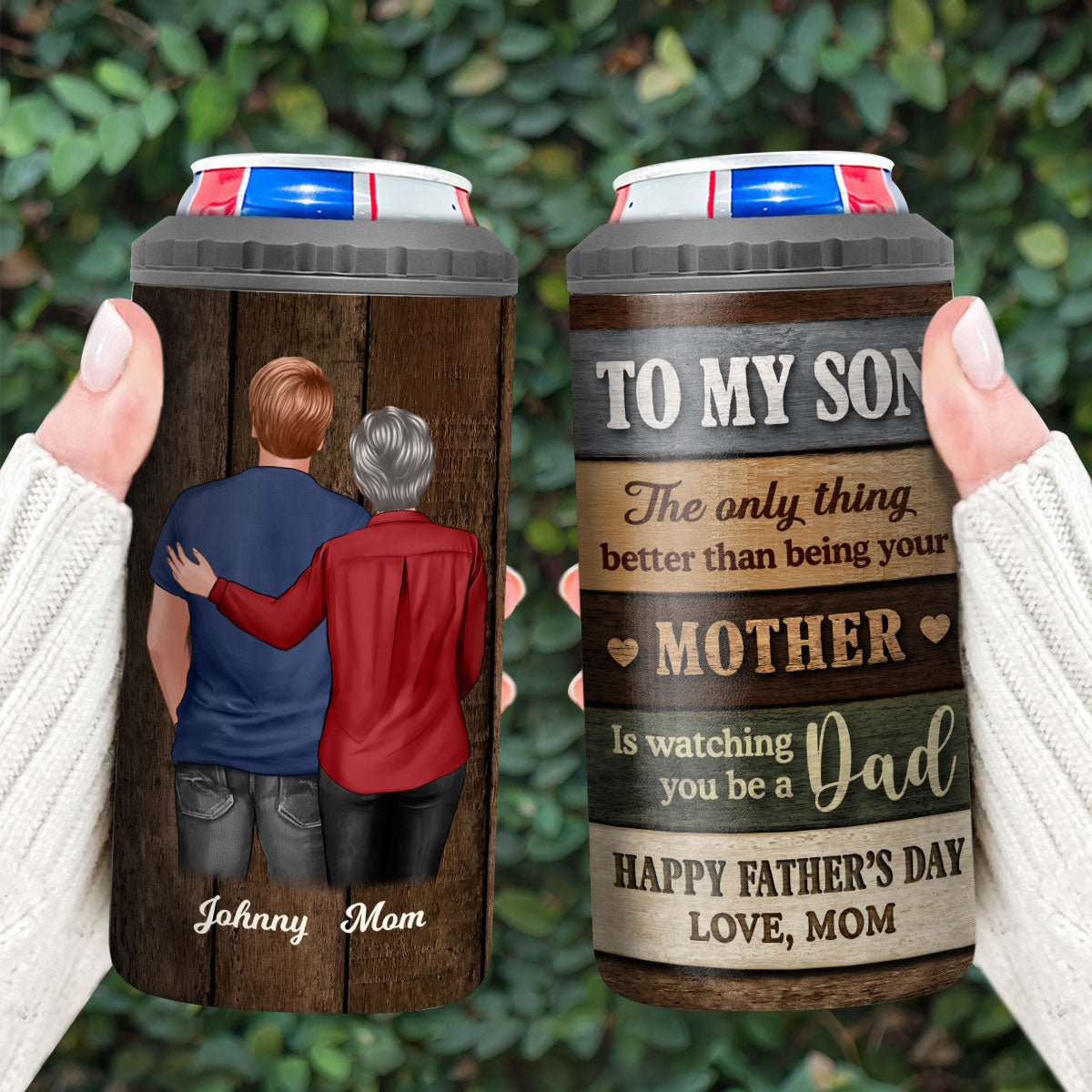 Colored Wood Pallets To My Son From Mom Personalized Can Cooler, Father's Day Gift For Son