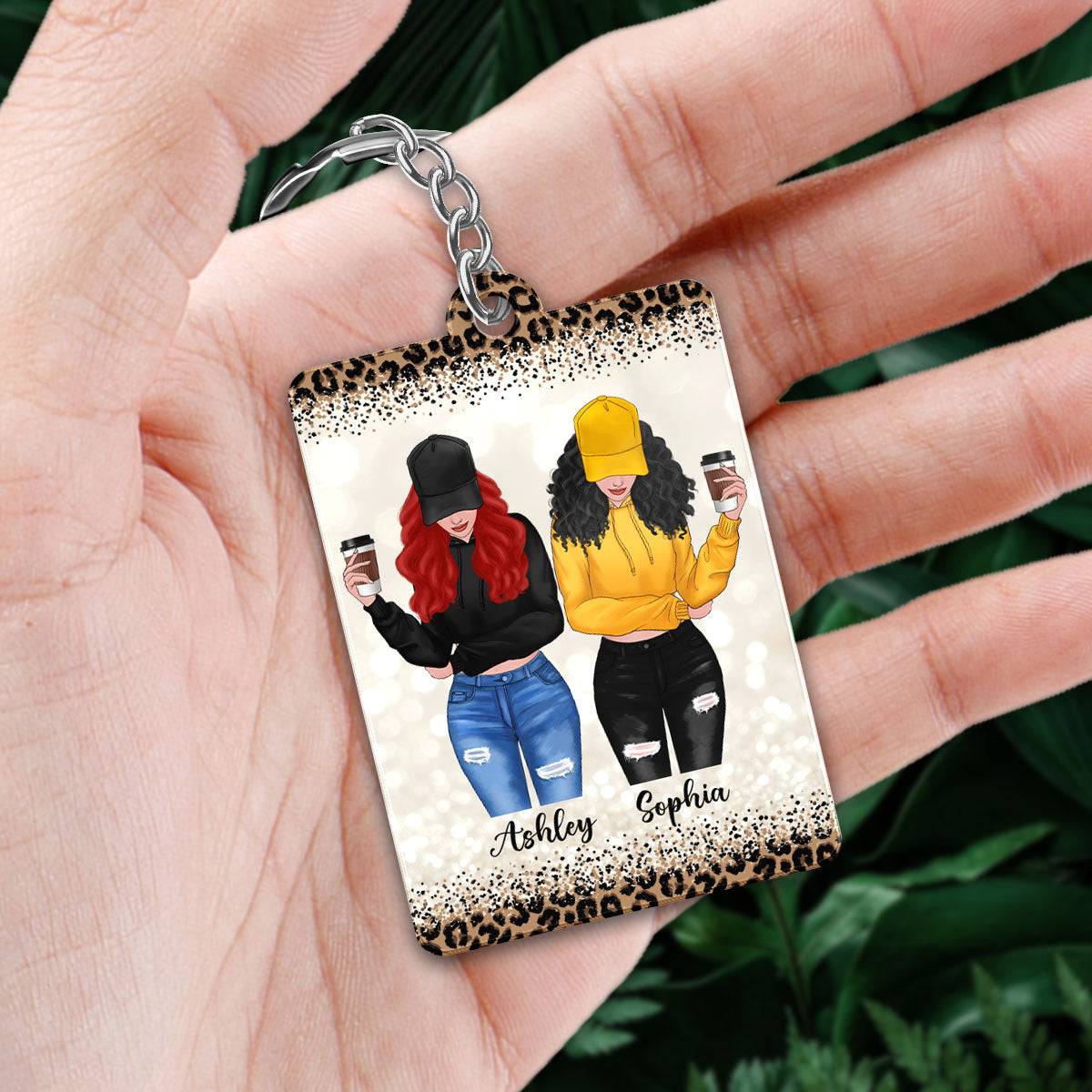 Leopard Front View Besties Personalized Acrylic Keychain