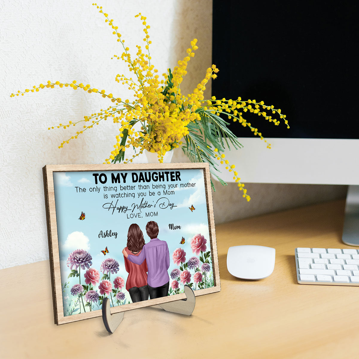 To My Daughter From Mom Happy Mother's Day Birth Flower Personalized 2-Layer Wooden Plaque, Gift For Daughter