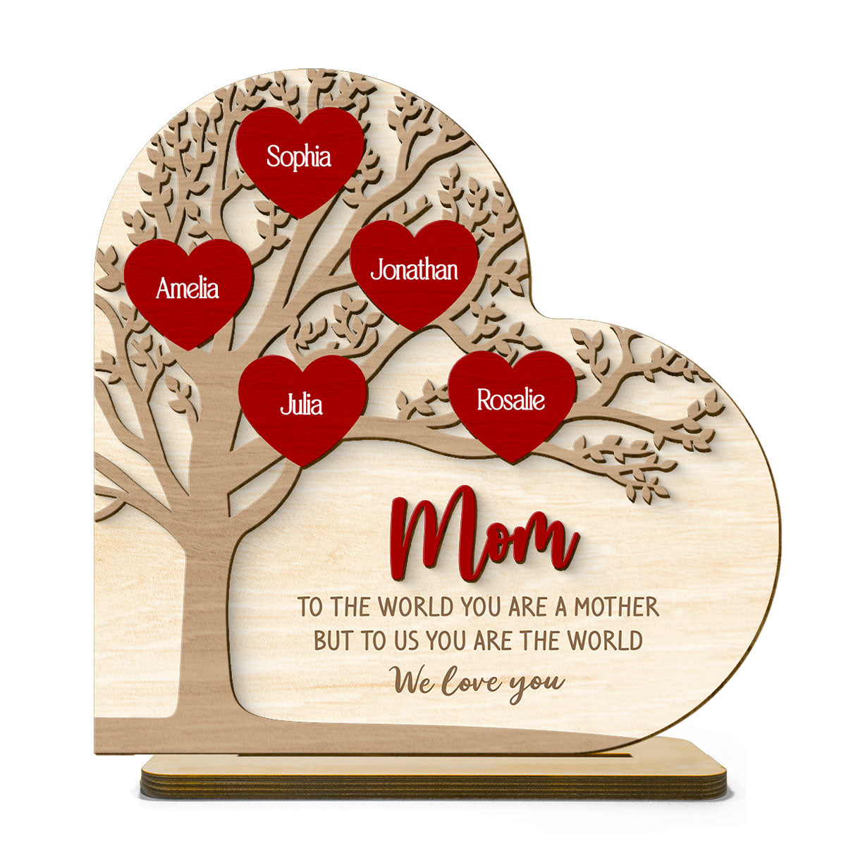 Personalized Family Tree Heart Standing Wooden Plaque, Mother's Day, Birthday Gift for Moms