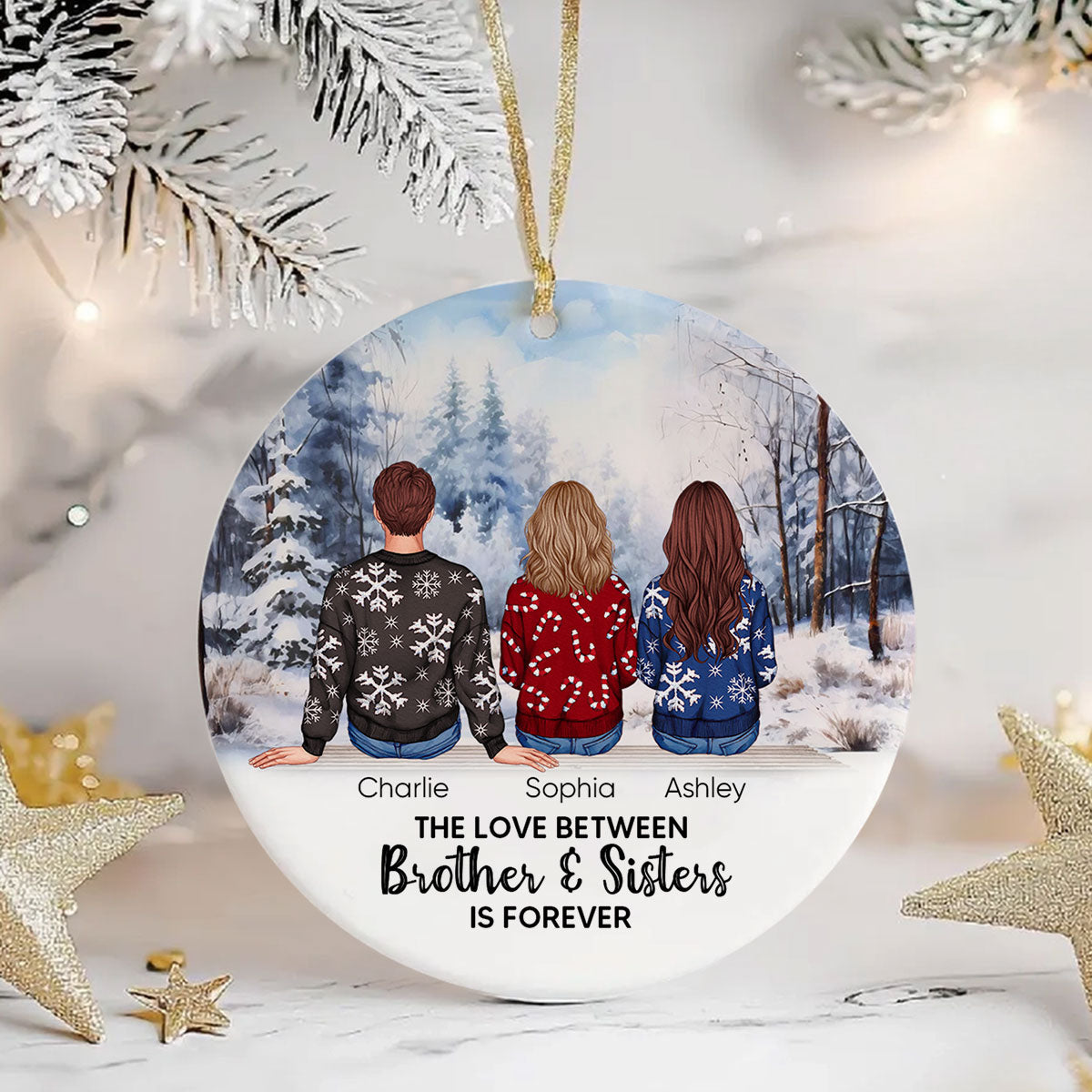 Personalized Siblings Christmas Winter Scene Ornament, Personalized Brothers and Sisters Ornament, Siblings Gift