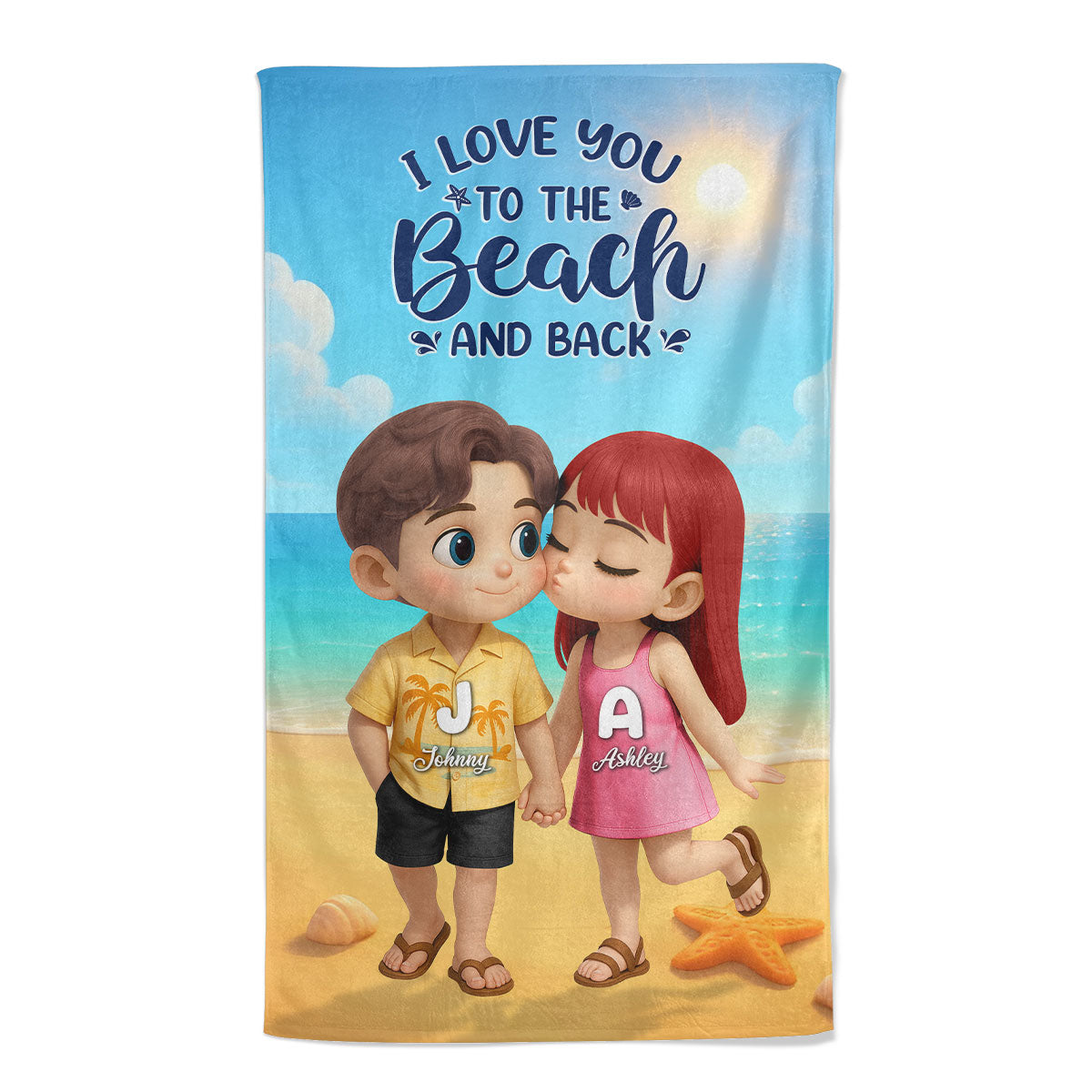 I Love You to the Beach and Back Personalized Beach Towel, Couple Summer Trip Towel