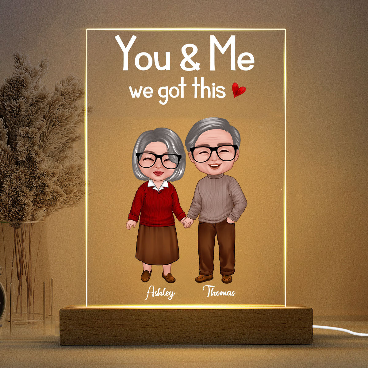 Old Doll Couple Sitting Gift For Him Gift For Her Personalized Rectangle Acrylic Plaque LED Night Light