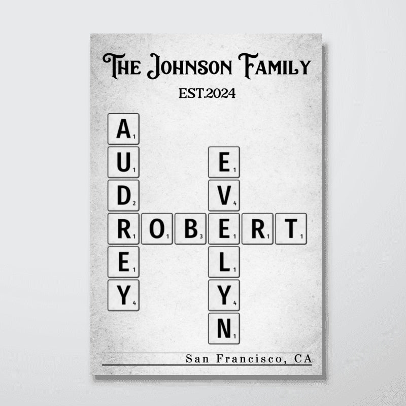 Family Crossword Art Newspaper Created In A Moment Treasured Forever Personalized Poster