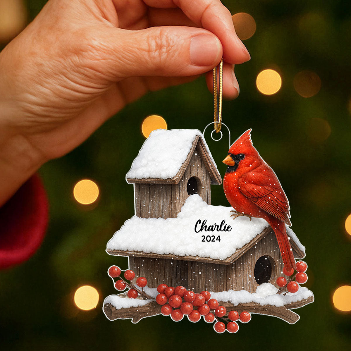3D Effect Cardinals Bird House Personalized Acrylic Ornament, Heartwarming Memorial Sympathy Gift